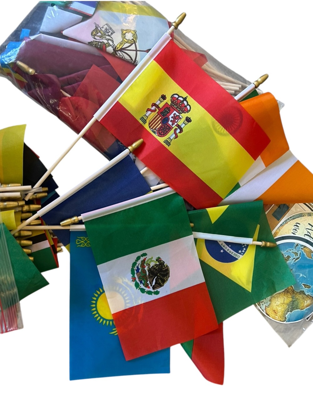 NEW Bag of Flags from Around the World Countries Wooden Adventure Decor Party!
